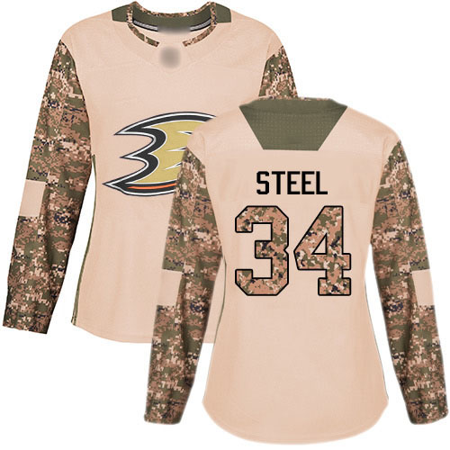 Adidas Ducks #34 Sam Steel Camo Authentic 2017 Veterans Day Women's Stitched NHL Jersey